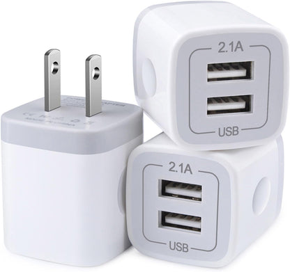 Charger Block, USB Wall Charger, Double USB Fast Charging Cube Block Charger Box, 2.1A Phone CHARGER Power Adapter 3Pack for Iphone 16 15 14 13 12 11 Pro Max XS XR X 8 7 6 Samsung Galaxy S25 Ultra A16
