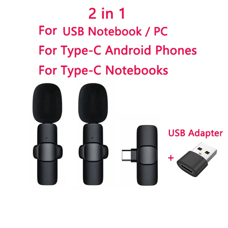 Wireless Lavalier Microphone Audio Video Recording Mini Mic for Iphone Ipad Android Laptop Live Gaming Mobile Phone Microphone