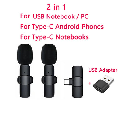 Wireless Lavalier Microphone Audio Video Recording Mini Mic for Iphone Ipad Android Laptop Live Gaming Mobile Phone Microphone