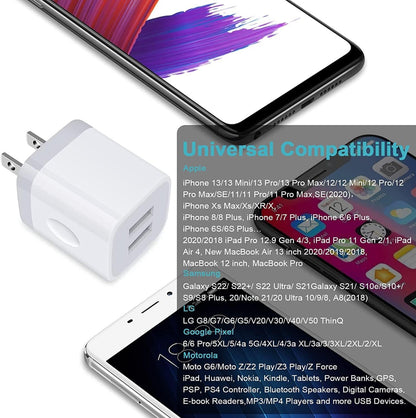 Charger Block, USB Wall Charger, Double USB Fast Charging Cube Block Charger Box, 2.1A Phone CHARGER Power Adapter 3Pack for Iphone 16 15 14 13 12 11 Pro Max XS XR X 8 7 6 Samsung Galaxy S25 Ultra A16