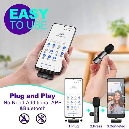 Wireless Lavalier Microphone Audio Video Recording Mini Mic for Iphone Ipad Android Laptop Live Gaming Mobile Phone Microphone