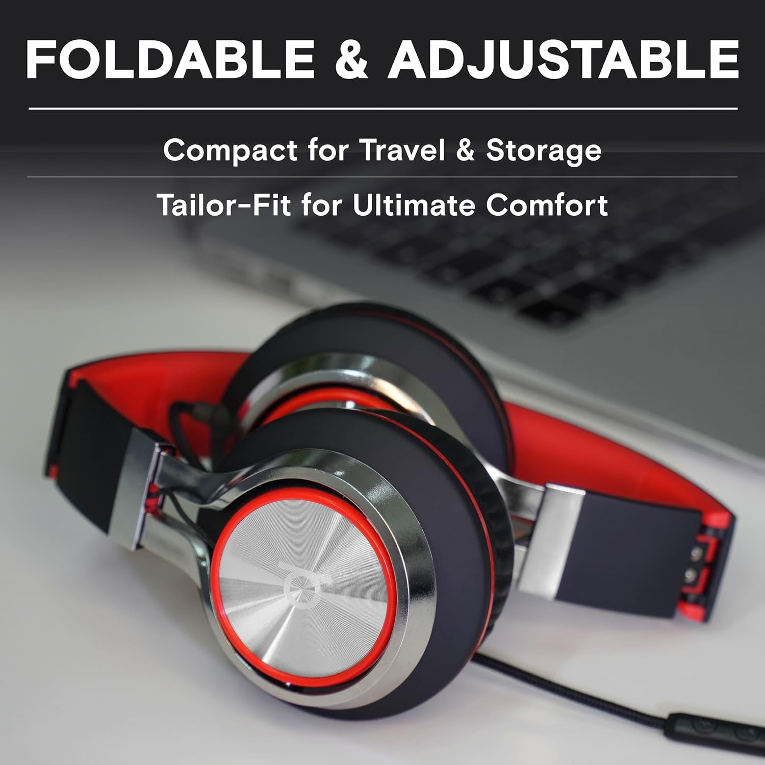 CL750 Wired Headphones with Mic & Volume Control — Noise Isolating On-Ear Headphones for Computer and Laptop Wired, Plug in Corded Headphone over Ear with Wire (Foldable, Aux Jack 3.5Mm)