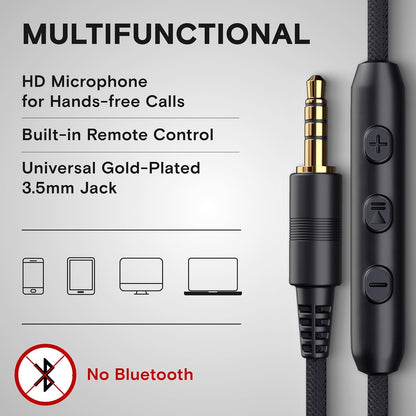 CL750 Wired Headphones with Mic & Volume Control — Noise Isolating On-Ear Headphones for Computer and Laptop Wired, Plug in Corded Headphone over Ear with Wire (Foldable, Aux Jack 3.5Mm)