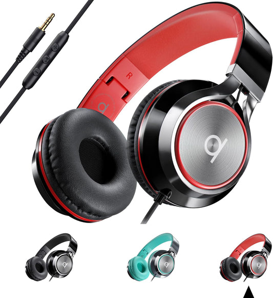 CL750 Wired Headphones with Mic & Volume Control — Noise Isolating On-Ear Headphones for Computer and Laptop Wired, Plug in Corded Headphone over Ear with Wire (Foldable, Aux Jack 3.5Mm)