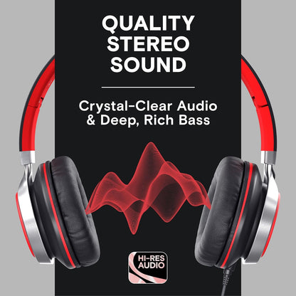 CL750 Wired Headphones with Mic & Volume Control — Noise Isolating On-Ear Headphones for Computer and Laptop Wired, Plug in Corded Headphone over Ear with Wire (Foldable, Aux Jack 3.5Mm)