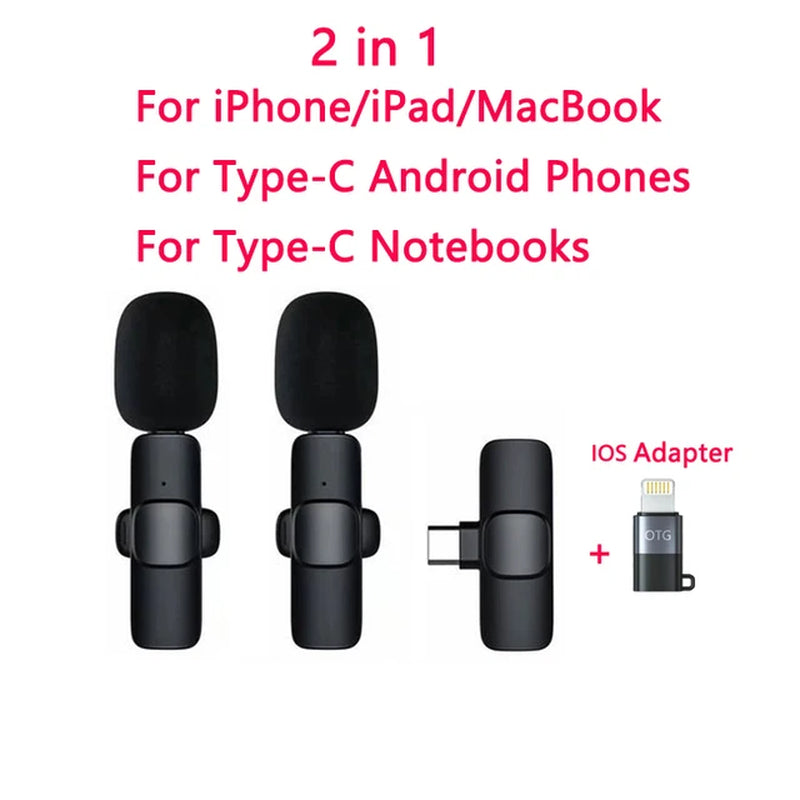 Wireless Lavalier Microphone Audio Video Recording Mini Mic for Iphone Ipad Android Laptop Live Gaming Mobile Phone Microphone